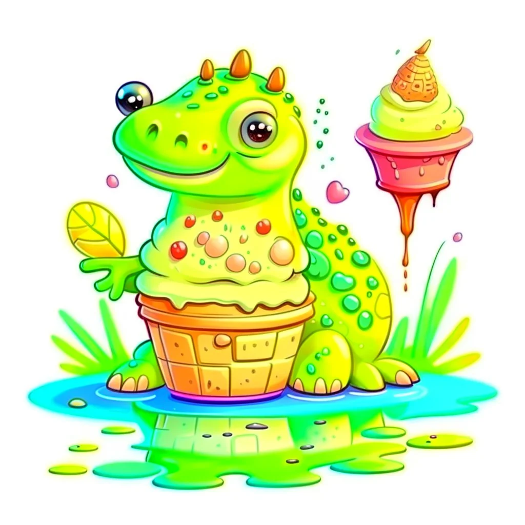 Cartoon illustration for children: swamp ice cream, white background