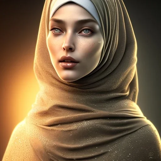 close up portrait of woman in hijab, fine detail, highly intricate, modern surrealism painting, defined cracks and breaks, high-quality, volumetric lighting, 8k, ultrahd, George Grie, Marco Escobedo, Igor Morski,Brian Froud, Howard Lyon, Selina French,