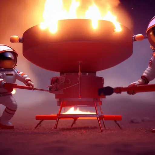 astronaut cooking marshmallows on barbecue from mars unreal engine 5, octan render