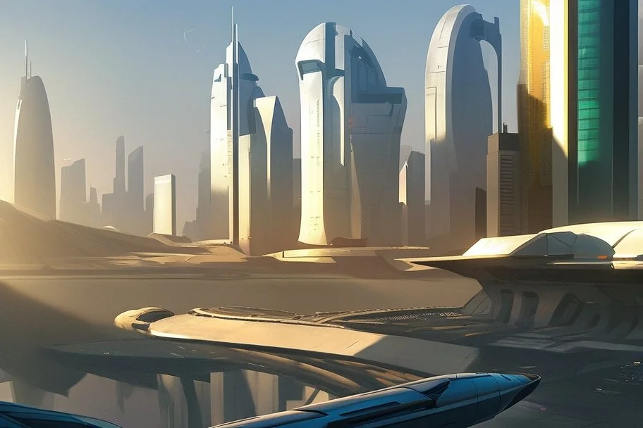 sunny day, modern contemporary city, sci-fi, people, epic