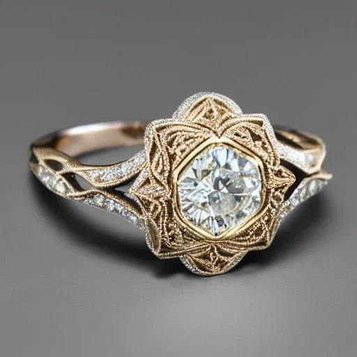 diamond ring, art noveau, filigree, floral, breathtaking, highly ornate, delicate, intricate, photorealistic, high fashion, fine jewellery, luxury, designer