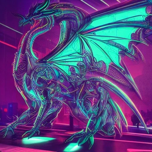 cyberpunk dragon, cyberpunk, full body, realistic, intricately detailed, neon lighting, vivid colors, neon, futuristic, meticulously detailed