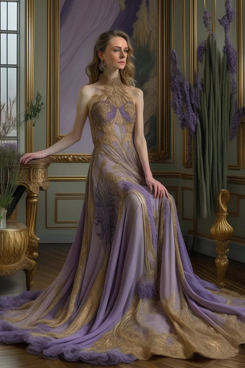 Stunning utopian gown with lavender and gold