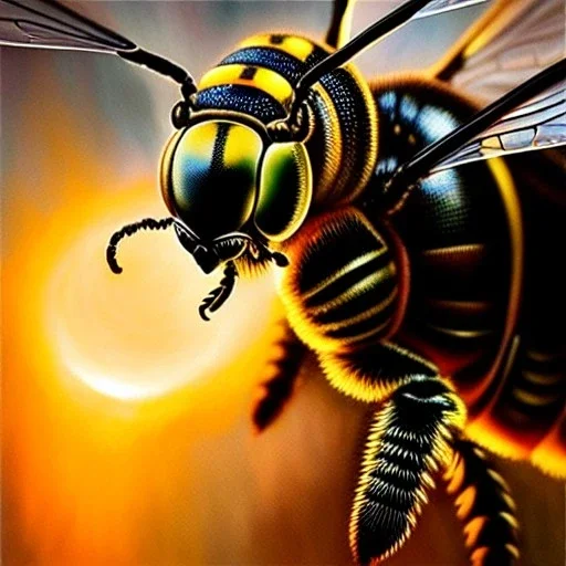 Ultra detailed fullbody Portrait in oil on canvas of The wasp with armor,intense stare,extremely detailed digital painting, extremely detailed face,crystal clear Big eyes, mystical colors ,perfectly centered image, perfect composition, rim light, beautiful lighting,masterpiece,8k, stunning scene, raytracing, anatomically correct, in the style of robert e howard and Ken Kelley and Ohrai Noriyoshi and Simon Bisley and tomzj1