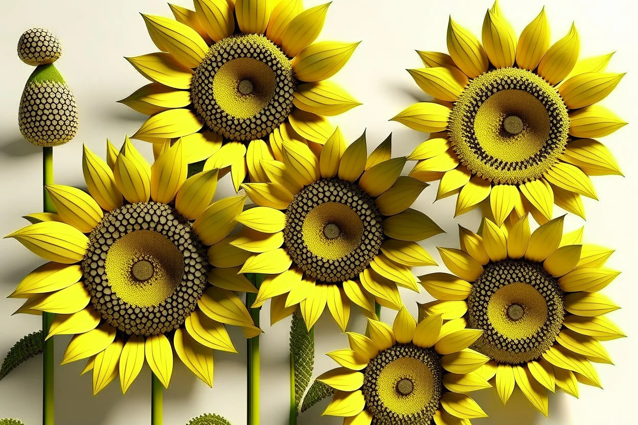 3d,sunflowers,patterns,minimalism,