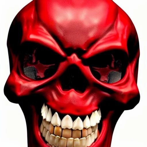 red skull of devil, teeth in nose, pixar style