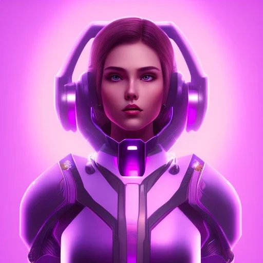 Cute girl face, Sci-fi character, purple backlight, pink and purple, scifi suit, profile, purple background, pink lighting