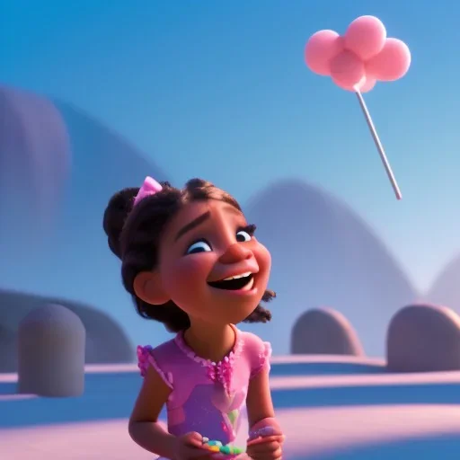 cute, adorable, smileing girl eating ice cream, candies flying all around her, Pixar, disney, cinema lighting, gaming, 8k, magic, love --q 1 --v 4