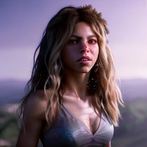 Shakira, 40 years old, artist, Realistic image, waist up portrait. eyes make up, perfect, glow, circle iris. concept art, smooth, unreal engine 5, god lights, ray tracing, RTX, lumen lighting, ultra detail, volumetric lighting, 3d, finely drawn, high definition, 4k.