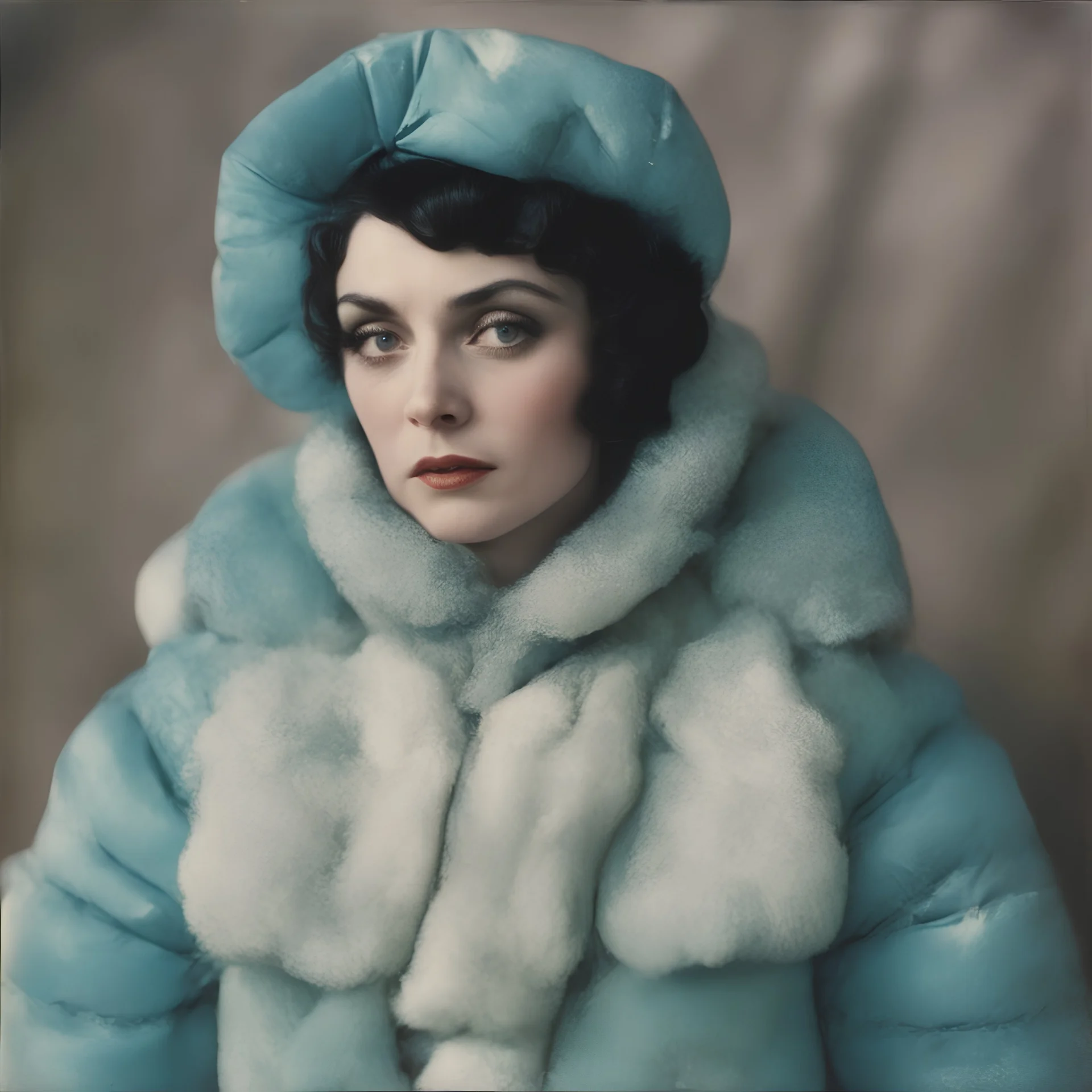 Actress pola negri, blue, autochrome, plastic puffy jacket