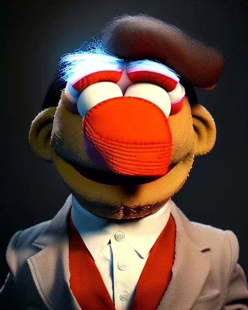 Waist up Portrait, Donald trump muppet, Sesame Street style, retro style, photo studio, unreal engine 5, god lights, ray tracing, RTX, lumen lighting, ultra detail, volumetric lighting, 3d.