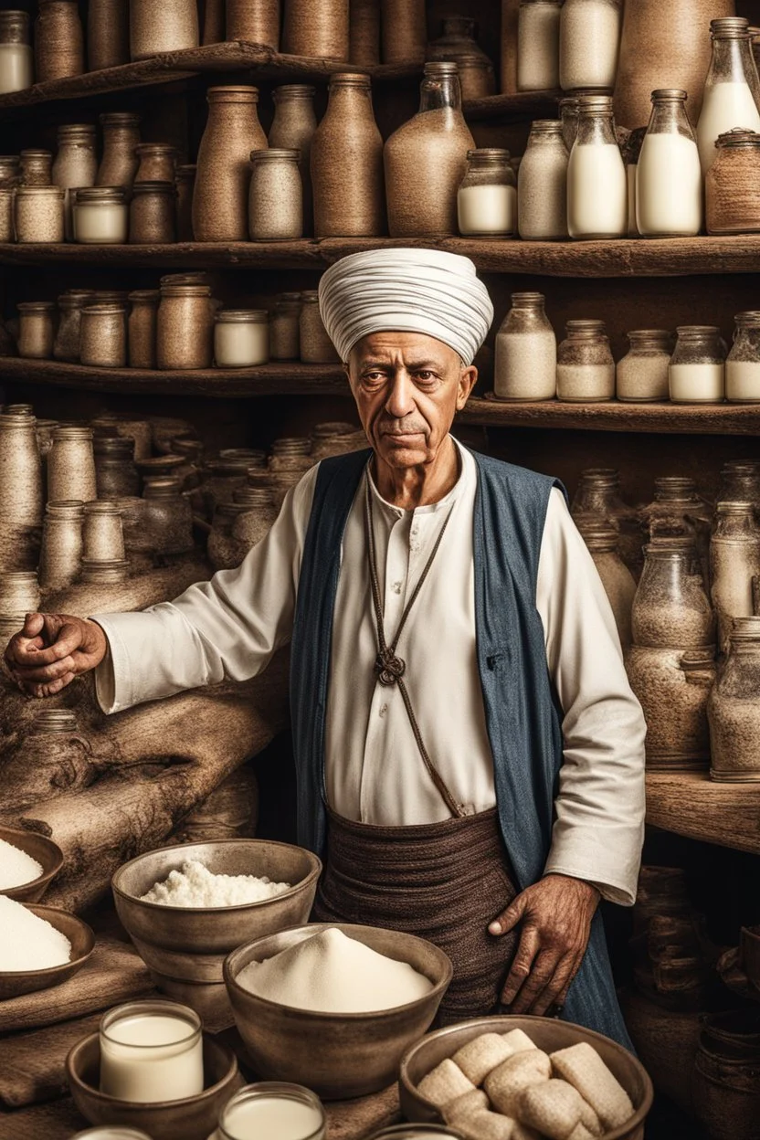 Turkish milk seller with he is Rajab Tayyip Erdogan and wearing a turban in 1900 Ultra-wide angle Highly realistic precise details Detailed panoramic view Detailed distance Professional Quality 4K