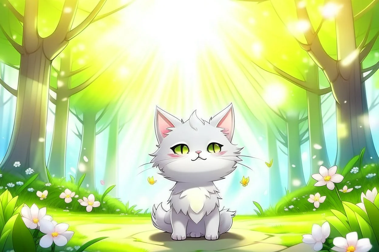 cute anime chibi cat in magnolia forest in sunshine Weight:1 heavenly sunshine beams divine bright soft focus holy in the clouds Weight:0.9