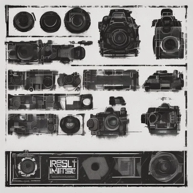 components of the camera laid out flat. poster graphics. high detailed. ink and acrylic.