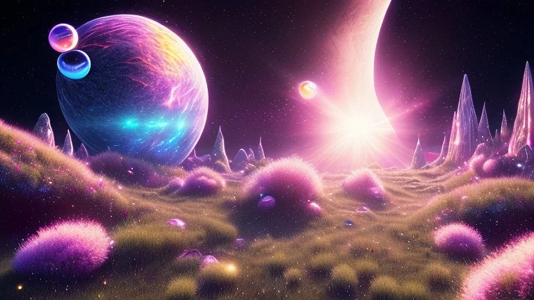 black crystal cosmic and galactic ambiance hill road grass sunny sky stars night surreal, full of details, smooth, bright sunshine，soft light atmosphere, light effect，vaporwave colorful, concept art, smooth, extremely sharp detail, finely tuned detail, ultra high definition, 8 k, unreal engine 5, ultra sharp focus white and violet landsacape with multicolored crystals falling from the sky, full of details, smooth, bright sunshine，soft light atmosphere, light effect，vaporwave col