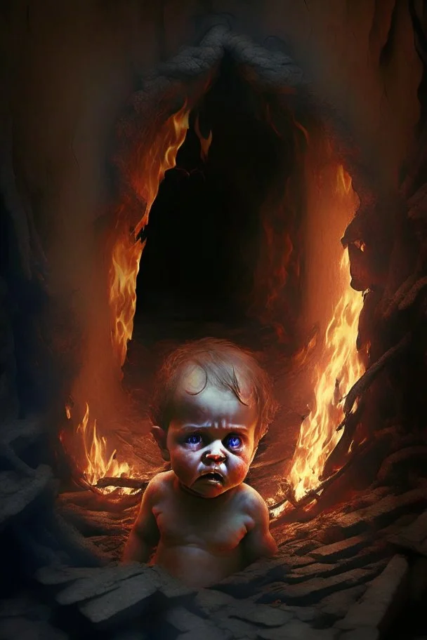 innocent helpless human child born into hell, terrifying unfamiliar ominous surroundings