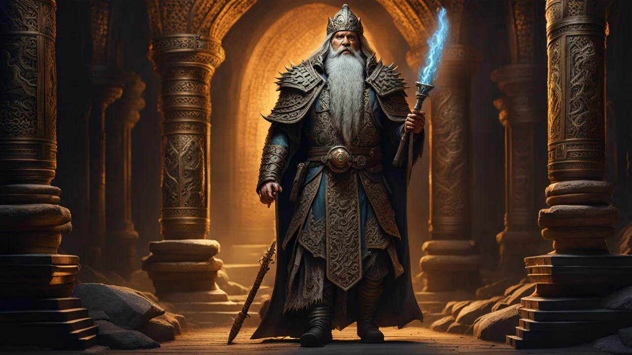 The dwarf priest known as The Lord of Bones walking through his underground temple, that is made of dragon bones. intricately sculpted, exquisite realism, fantasy art. Epic cinematic brilliant stunning intricate meticulously detailed dramatic atmospheric maximalist digital matte painting