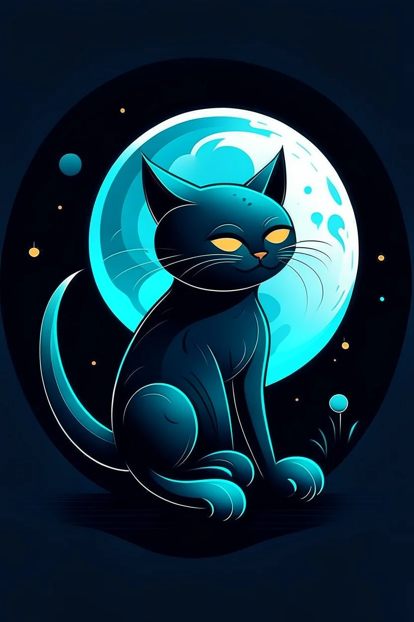 "Generate a humorous AI digital art logo featuring a cat in the moonlight. Depict the cat's half-body in a quirky and comical pose. Add playful elements like the cat chasing a moonbeam or a playful grin on its face, infusing the scene with lighthearted charm."