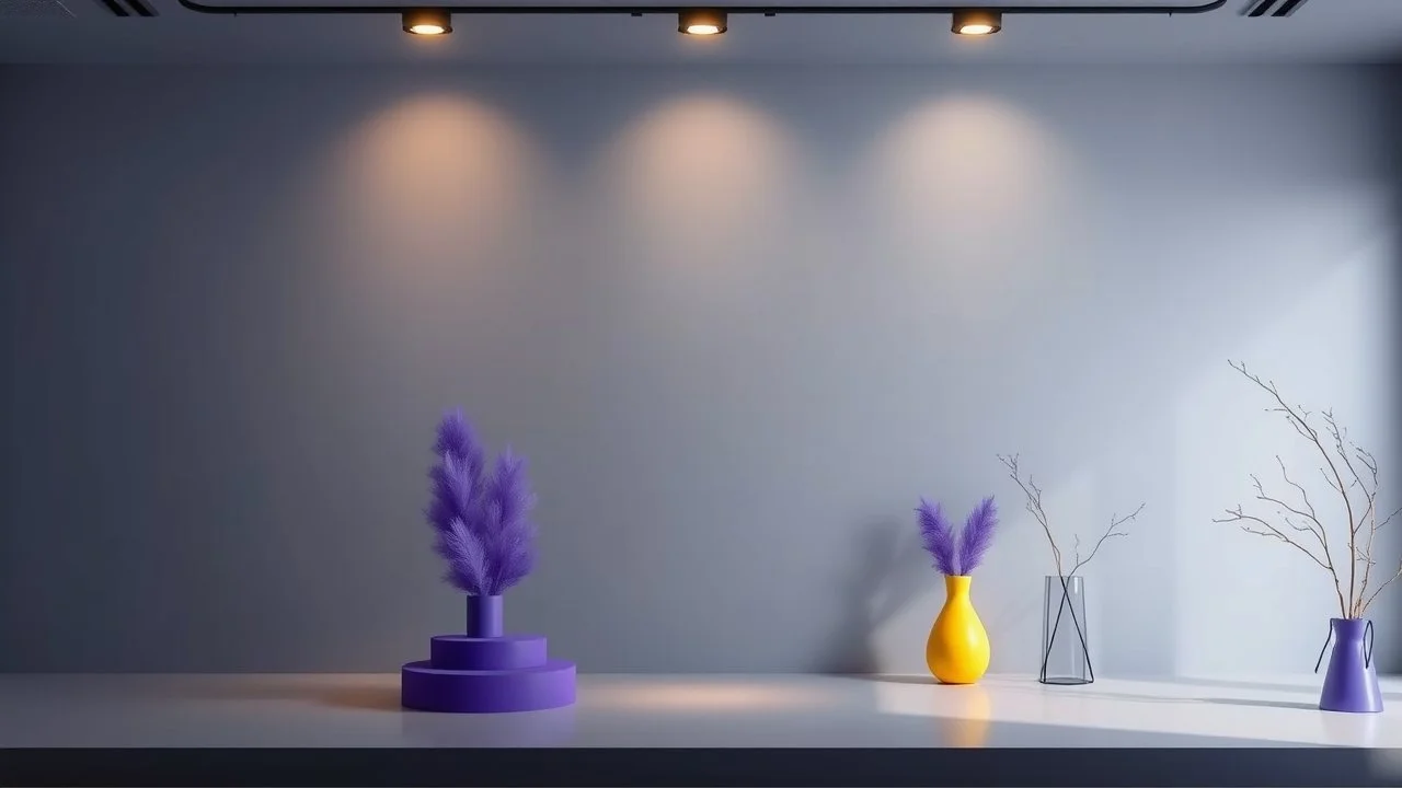 empty modern_stage_with_gray-dark_yellow_blueish_violet_theme_artistic_decoration