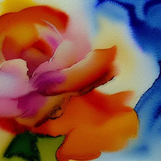 watercolor of a peony, warm colors, water color streaks and splashes, minimalist, in the style of turner, white space