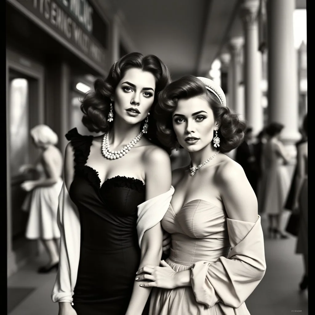 Female fashion models in historical Hollywood.