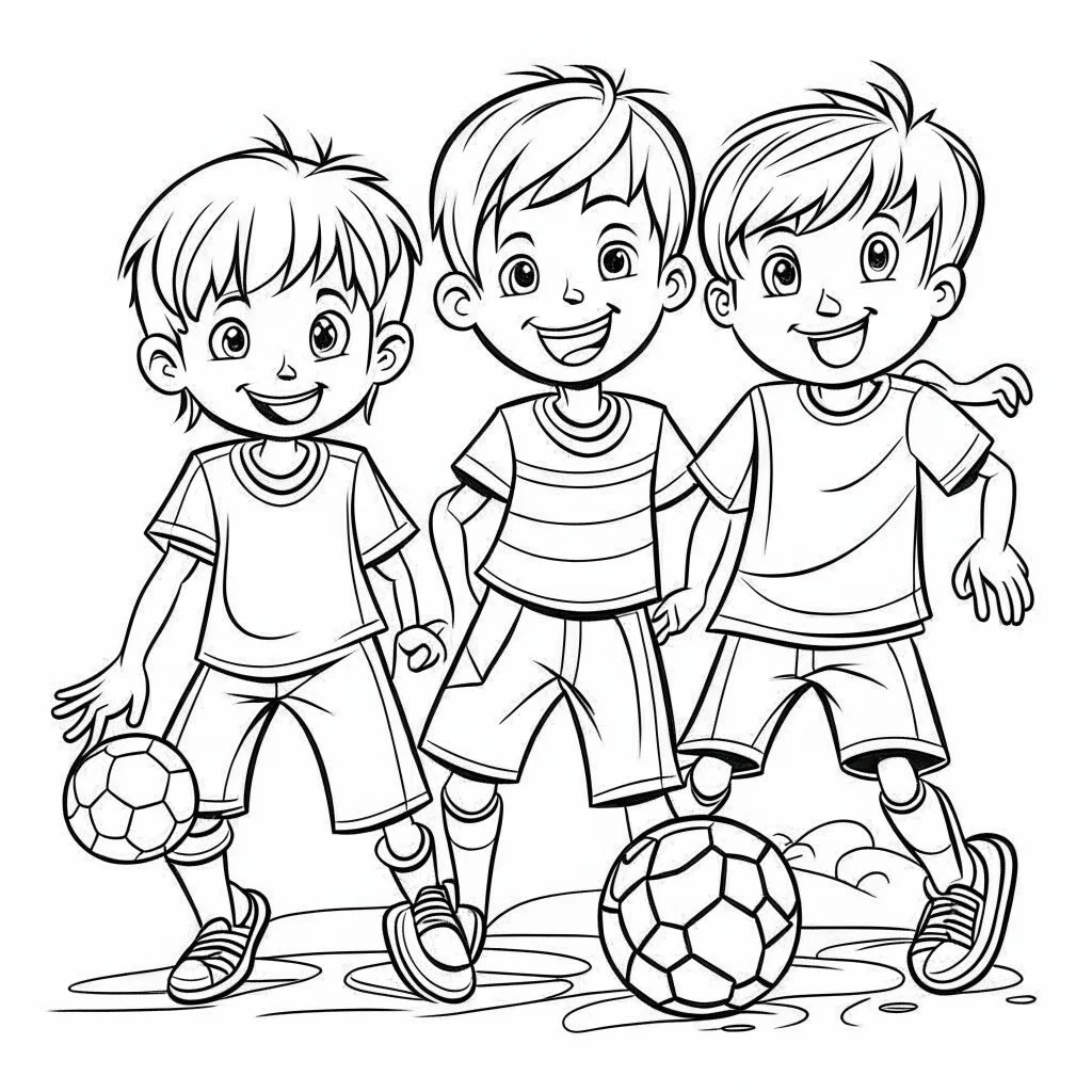 group of boys playing football, for coloring book