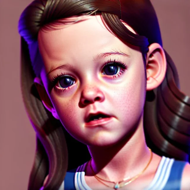 Kristen stewart toddler, full body, dramatic lighting, hyper realistic