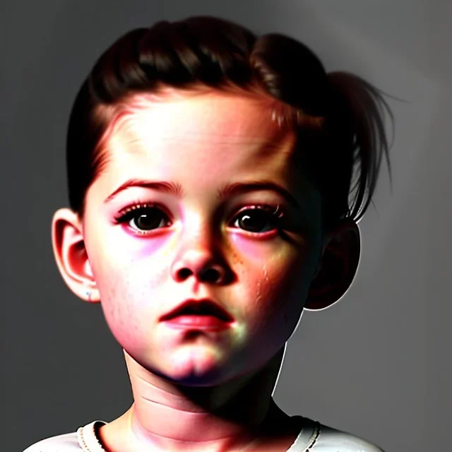 Kristen stewart toddler, full body, dramatic lighting, hyper realistic