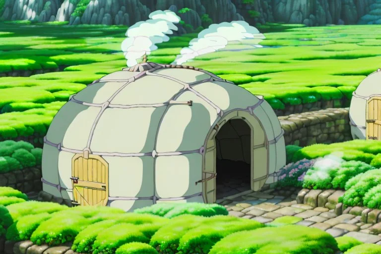 (underground cave/tunnel like village. The subterranean green house village is a sprawling ecosystem, housed within greenhouse tunnels structure beneath the surface of the earth, like an ant colony. Despite its subterranean nature, the dome is bathed in an ethereal, sunlight-like glow emanating from a central artificial sun suspended at the dome's peak.