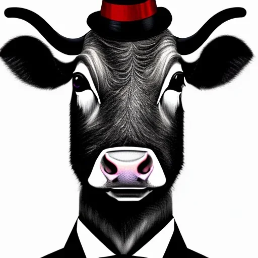 A cow wearing a suit and tie