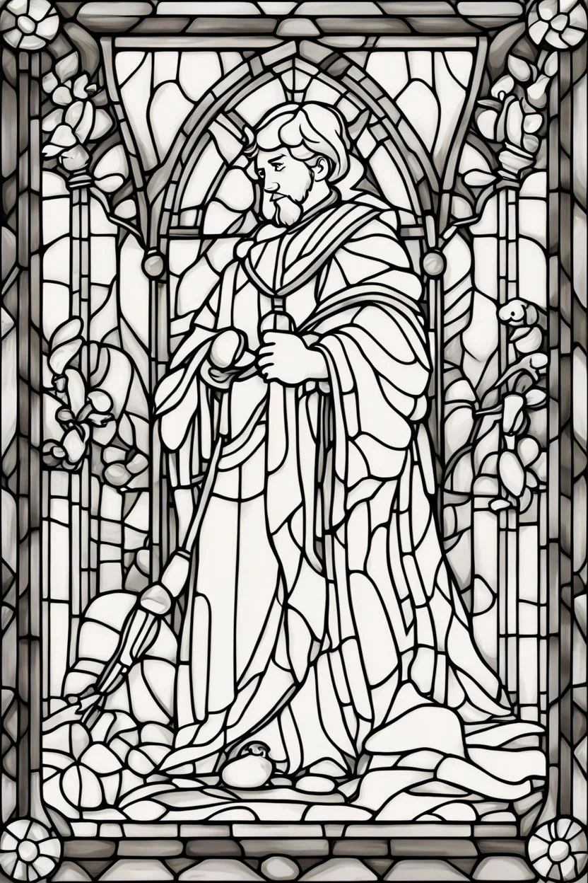 kids coloring page, stained glass window, cartoon style, thick lines, very low detail, no shading