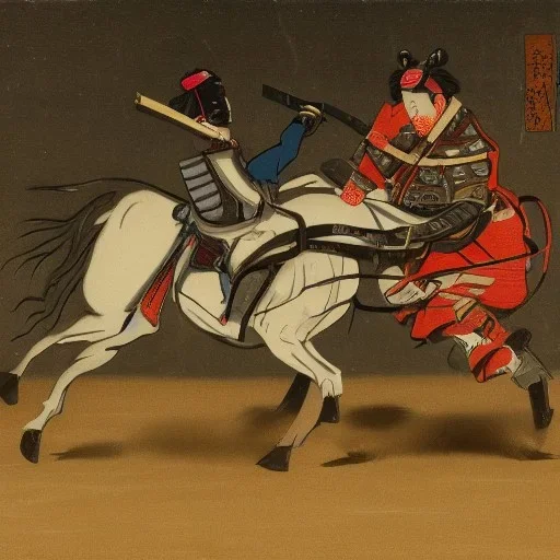 A horse fighting a samurai