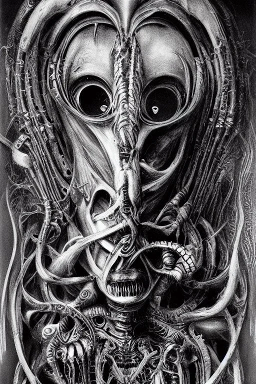 Biomorphic Biomechanical Alien Queen, beautiful face by Giger