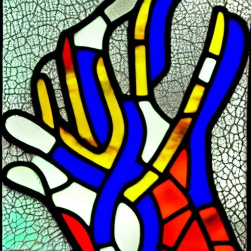 a fist rendered in stained glass