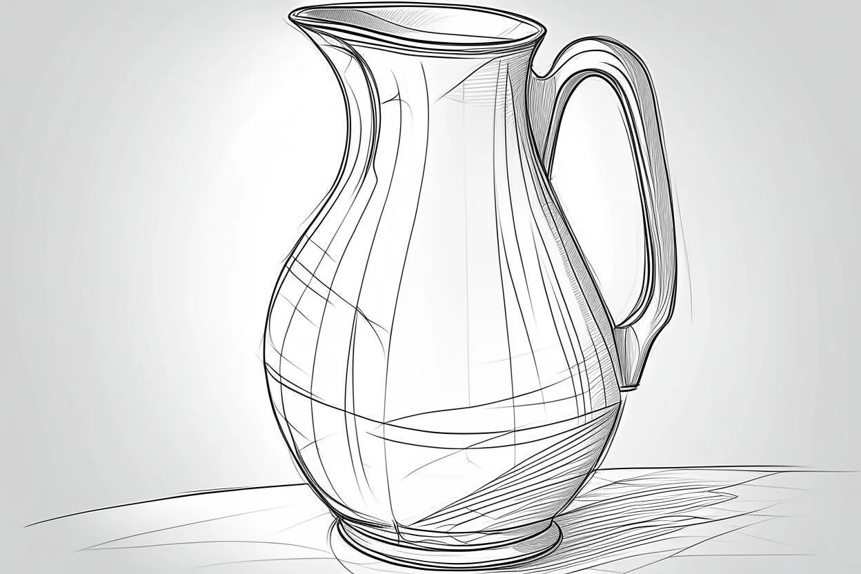 Minimalist outline of a straight sided jug in pencil in the style of the sketches of Van Gogh