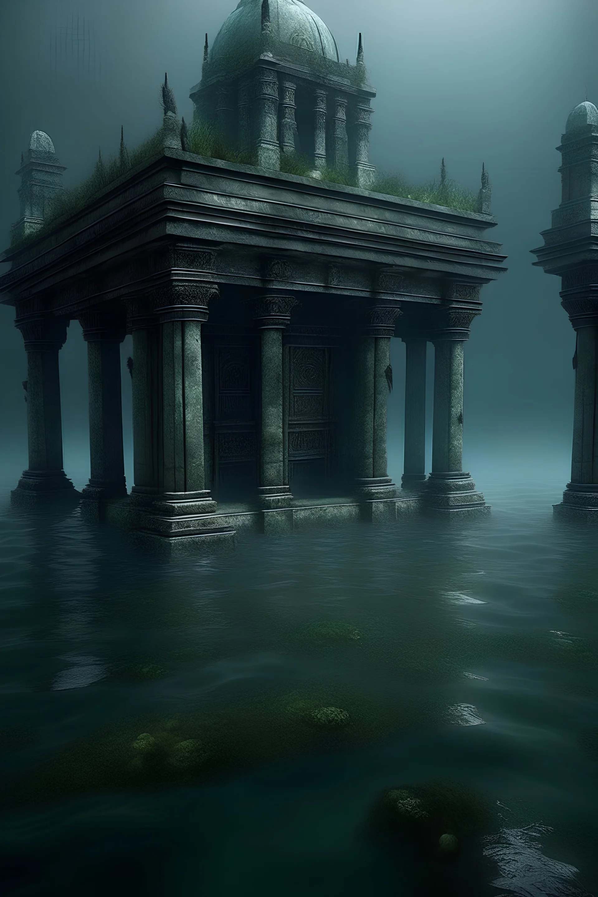 a terrible temple under water