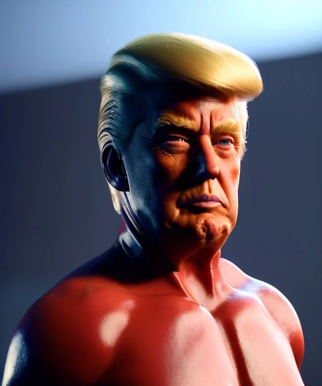 Donald trump wrestling fighter, naked torso, red breeches, retro style, 80s, hot ambient, photo studio, red, gold, vibrant color, gradient, highly detailed, art stations, concept art, smooth, unreal engine 5, god rays, ray tracing, RTX, lumen lighting, ultra detail, volumetric lighting, 3d, finely drawn, high definition, high resolution.