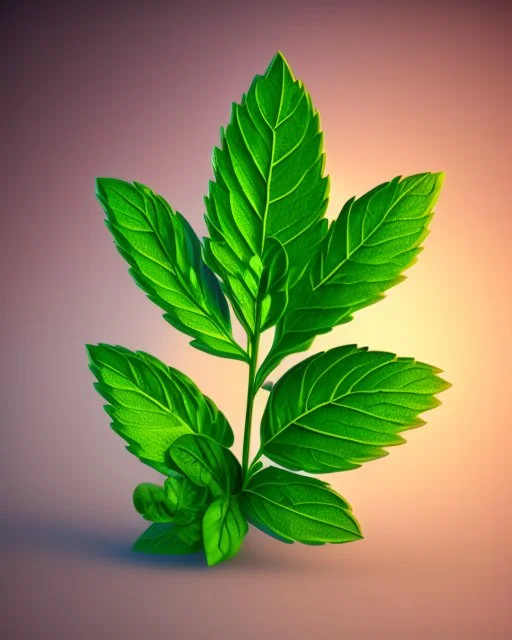 mint leaf. Realistic photo. HD. Glowing. 3d style