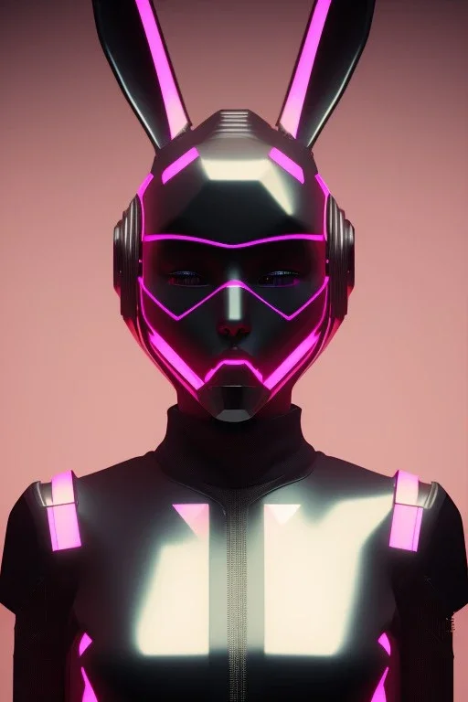 MCU Portrait, Front image, cyberpunk us woman rabbit mask, black pink color, latex dress, highly detailed, concept art, smooth, unreal engine 5, god rays, ray tracing, RTX, lumen lighting, ultra detail, volumetric lighting, 3d, finely drawn, high definition, high resolution.