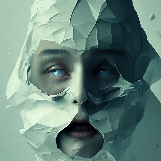 rendered in blender trash bag on his head and crumpled paper as a texture, collage paper and tape, slit - scan photography, high resolution, cinematic, unreal 6, breathtaking detailed