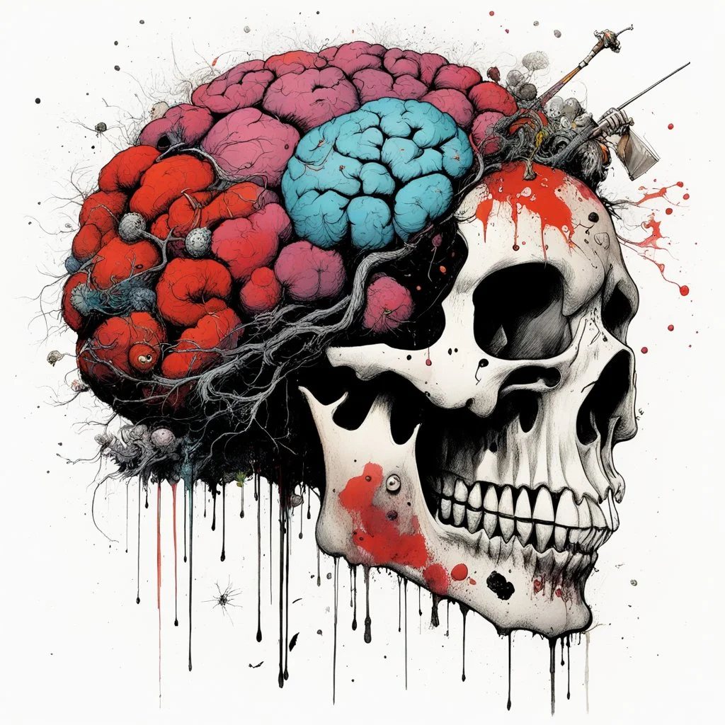 [high res photo by Ralph Steadman] Brain, zombie, skull and the likes...