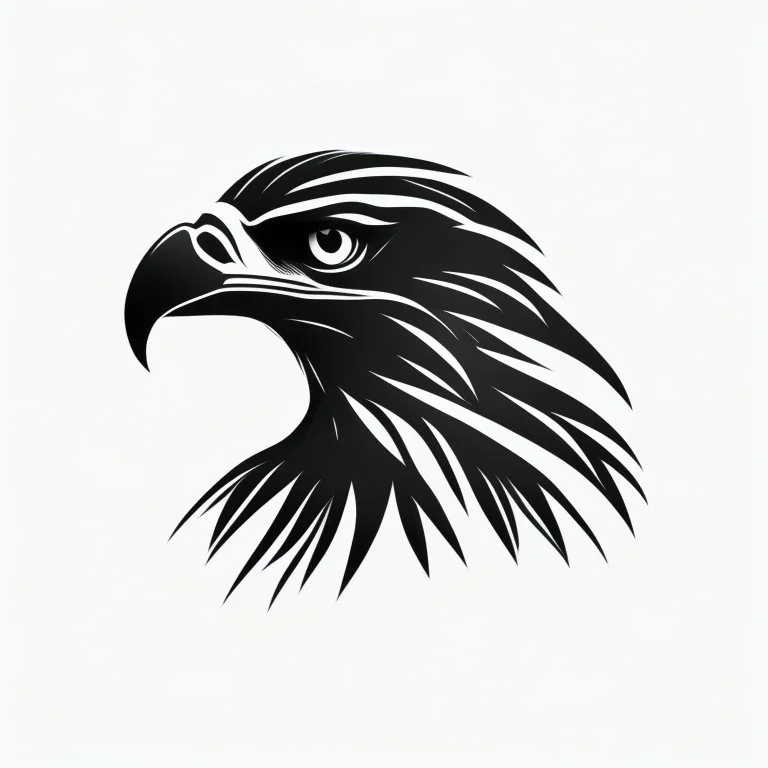 A simple black logo of an eagle, vectorized, white background