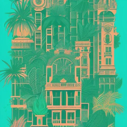 city, tropical, latino, plants, flat design, 2 colors, risograph zine