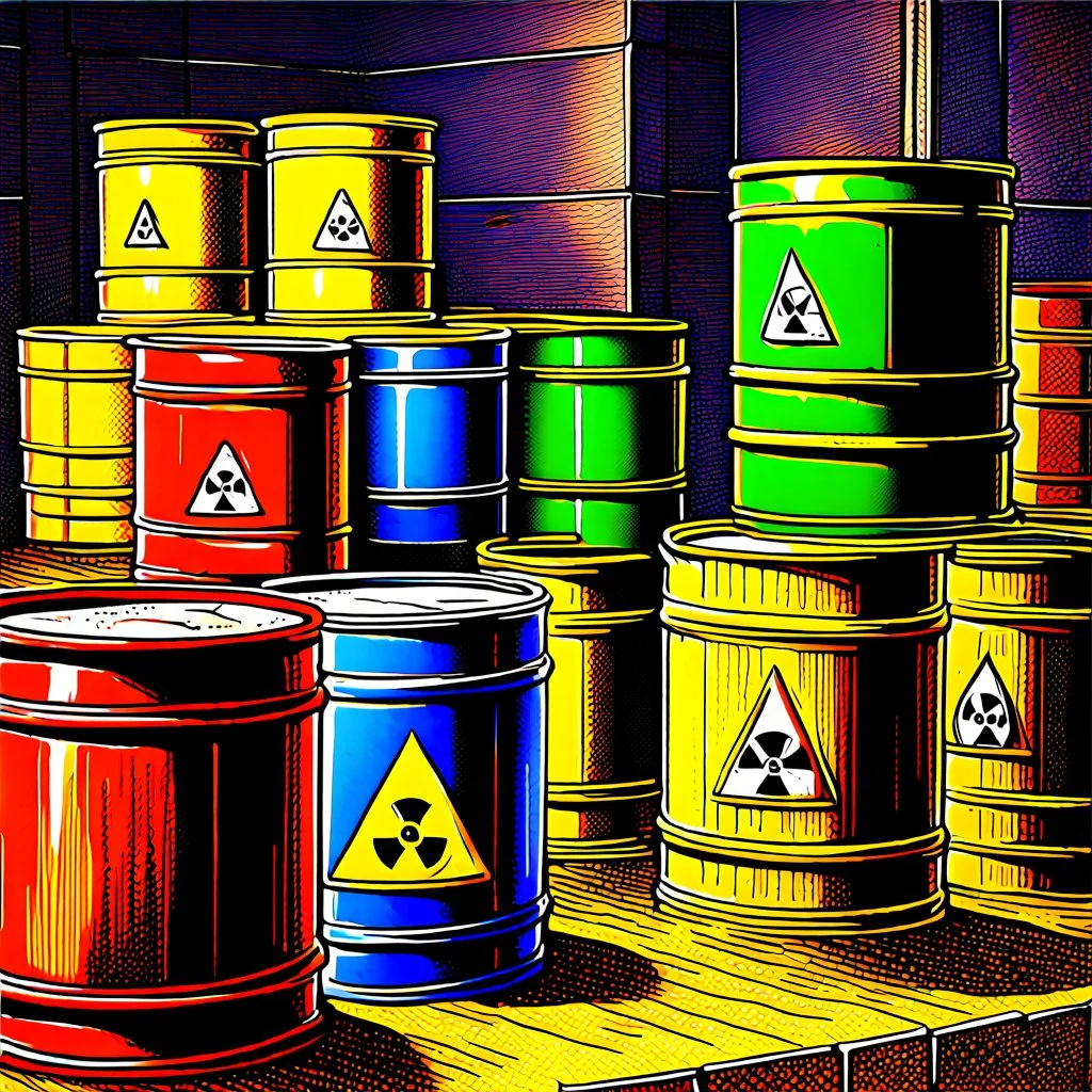 90's TCG fantasy artwork art of radioactive waste barrels