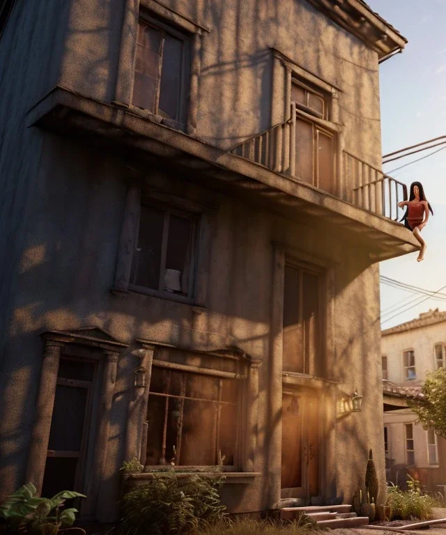 Realistic image, giant woman head inside a house, looks out through the open windows. people on the street are watching him, soft color, highly detailed, unreal engine 5, ray tracing, RTX, lumen lighting, ultra detail, volumetric lighting, 3d, finely drawn, high definition, high resolution.