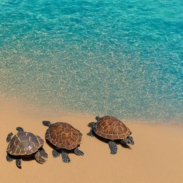 happy turtles, ocean, beach with trees, bright sun