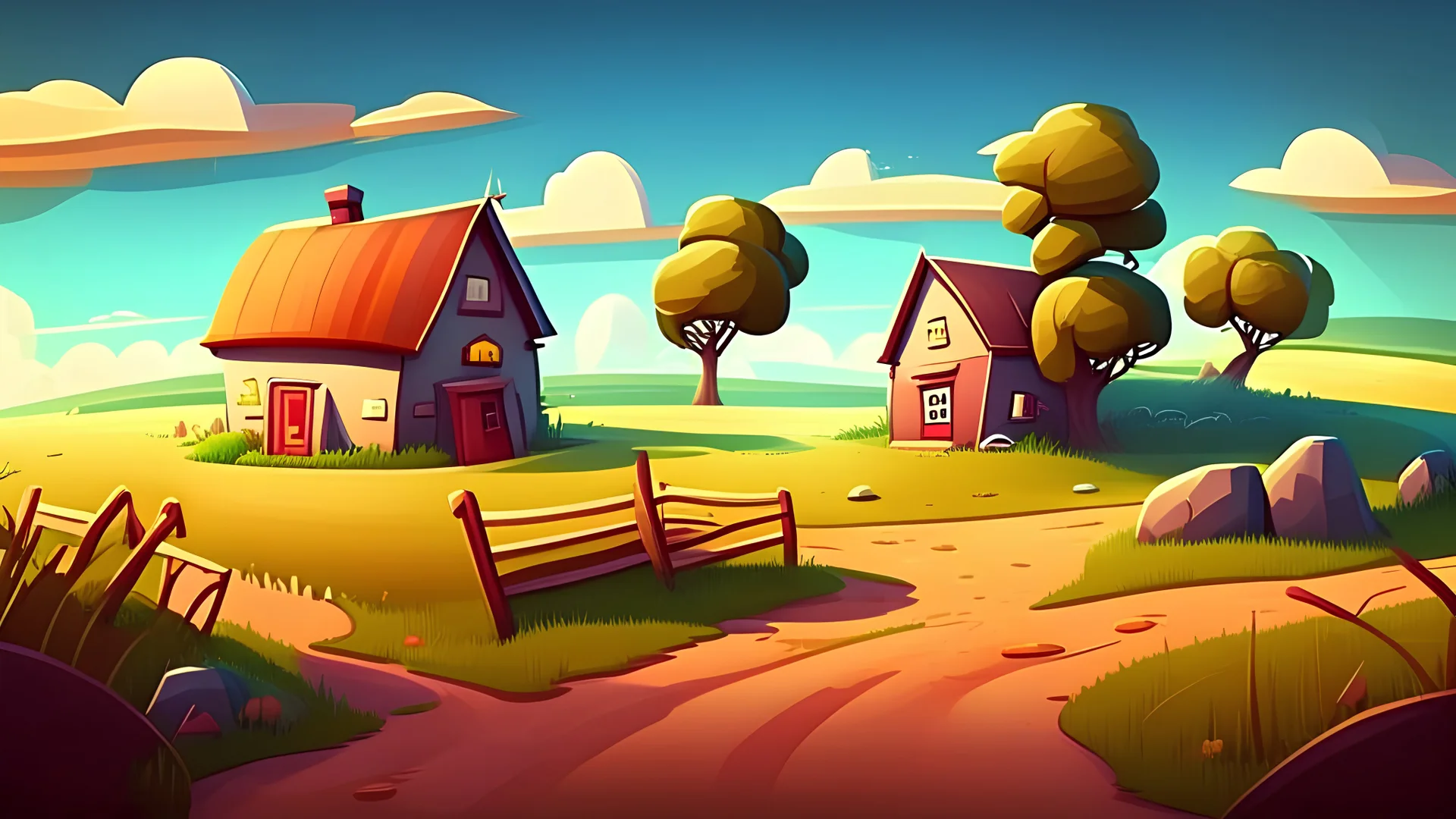 cartoon magic field farm landscape realistic cartoon style