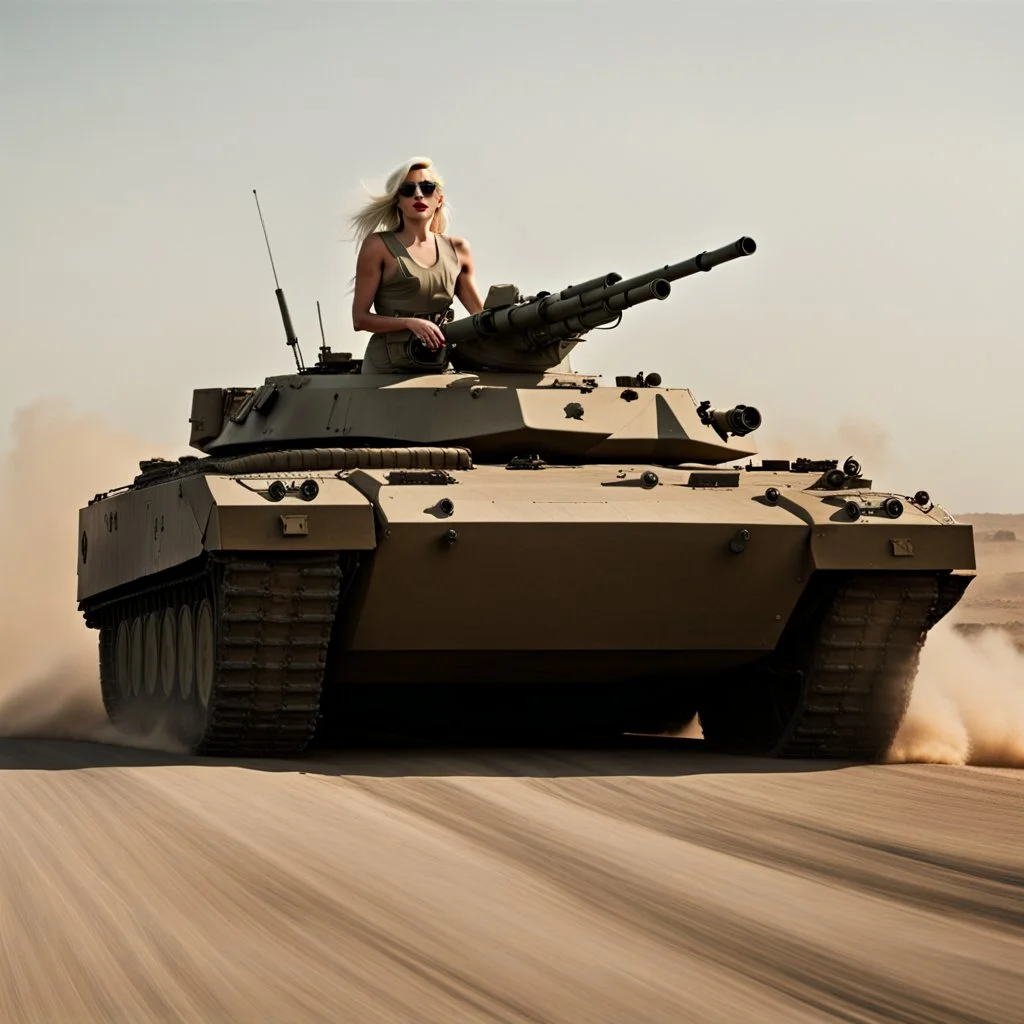 Lady Gaga driving an Abrams tank