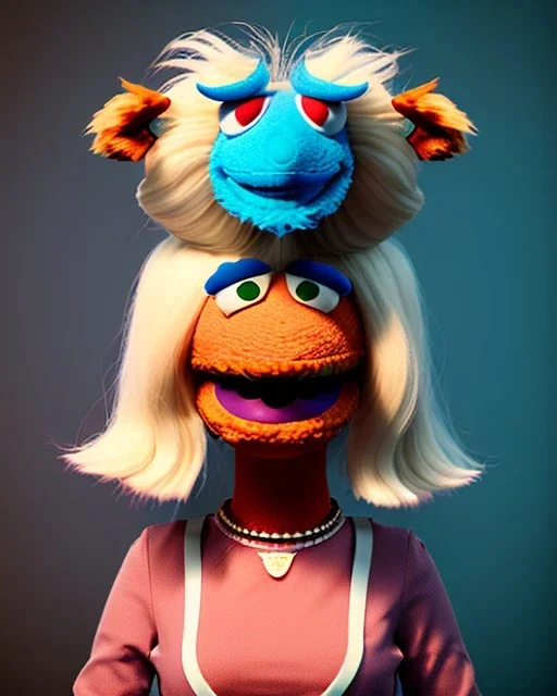 Portrait, hybrid character, waitress woman with monster muppet mask that covers her entire head, retro style, Sesame Street style, smooth, unreal engine 5, god lights, ray tracing, RTX, lumen lighting, ultra detail, volumetric lighting, 3d.