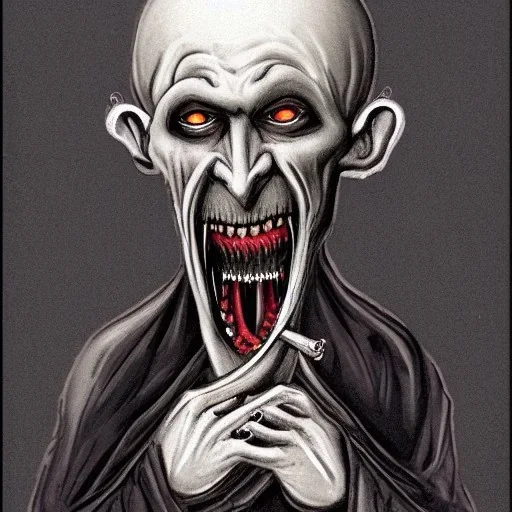 Nosferatu vampire with a tentacle beard and fangs and grey skin as a Russian Orthodox